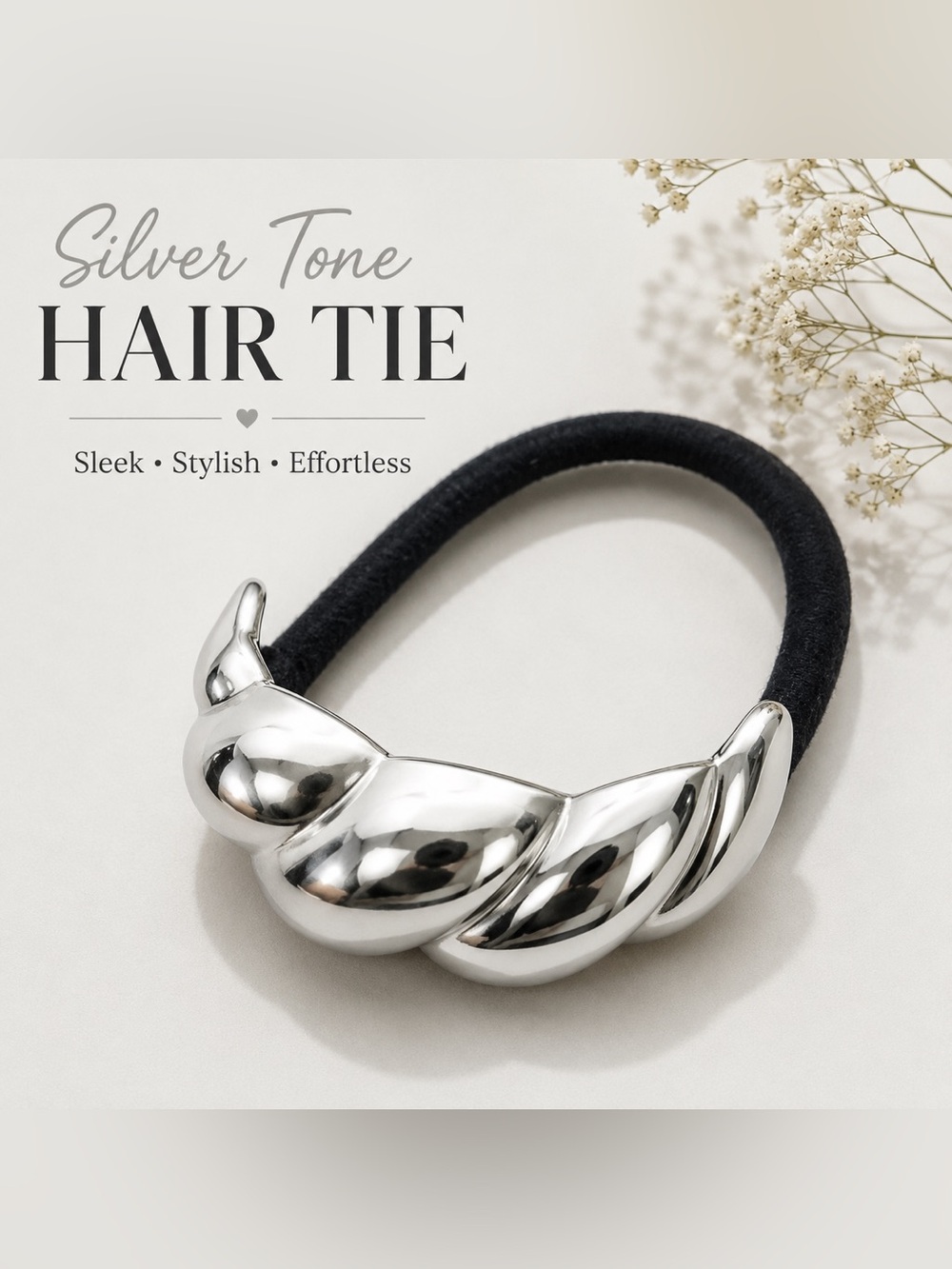 Silver Twisted Design Hair Tie